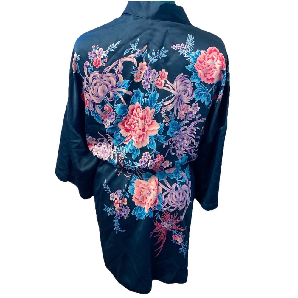 Victoria’s Secret Floral Short Wrap Kimono Robe One Size 3/4 Sleeve Multicolor